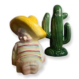 Vintage ceramic Salt and Pepper Shakers Mexican Cactus Sleeping Siesta Child